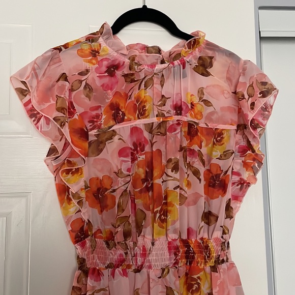 STELLA & JULIE Pink and Yellow Floral Chiffon Dress - Picture 3 of 5